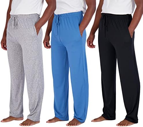 Pravi osnovni podaci 3 Pack: Muška mekana pidžama salona hlača s izvlačenjem i džepovima-4-smjer i rastezanje i wicking-big & visok