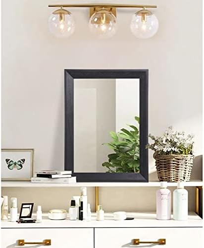 Azazzkang zidno ogledalo crni pravokutnik rustikalno drvo ogledalo ukrasno viseće ogledalo za seosku kuću za spavaće sobe u kupaonici